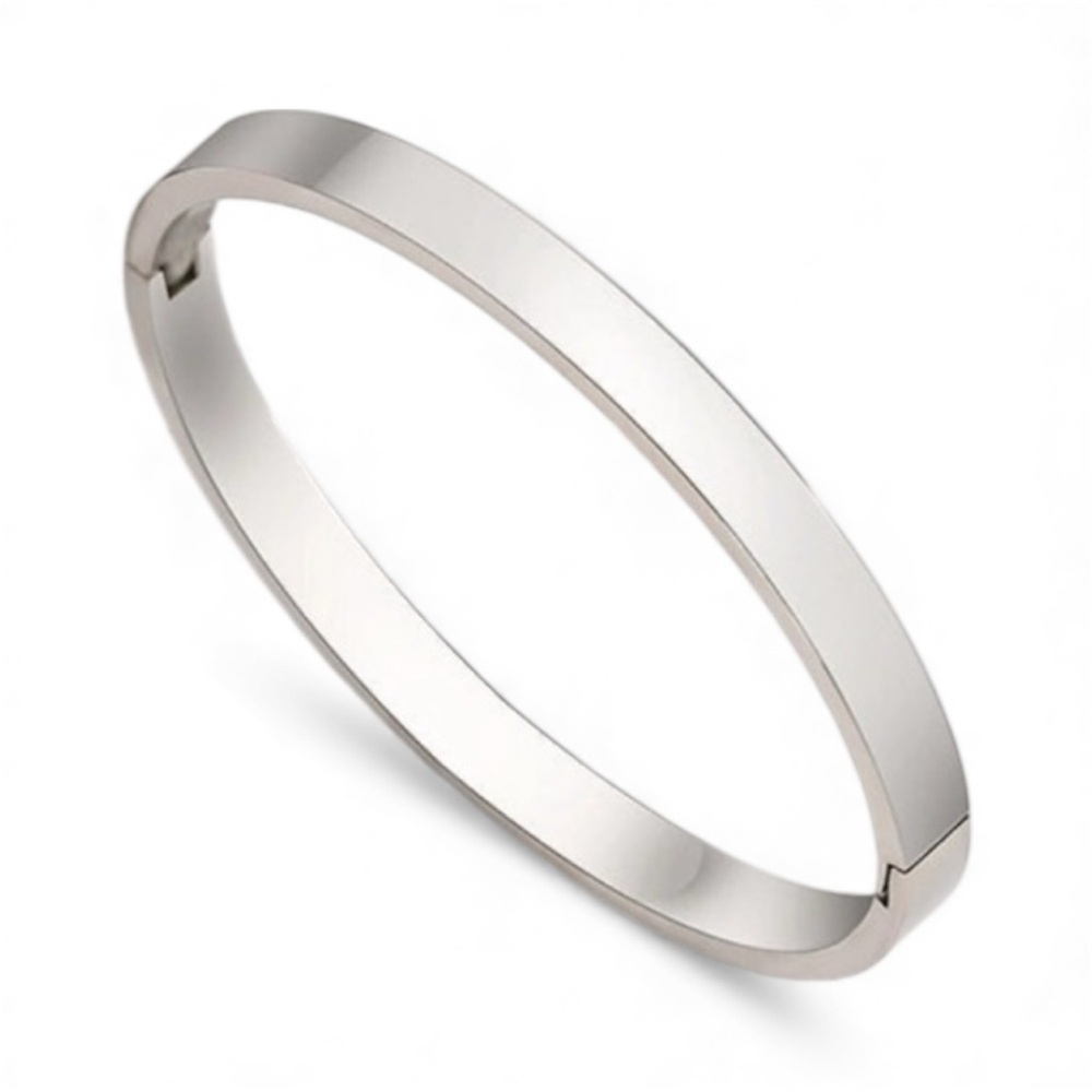 18K Gold Plated Titanium Steel Silver Bangle Bracelet 8mm Waterproof - Picture 2 of 6